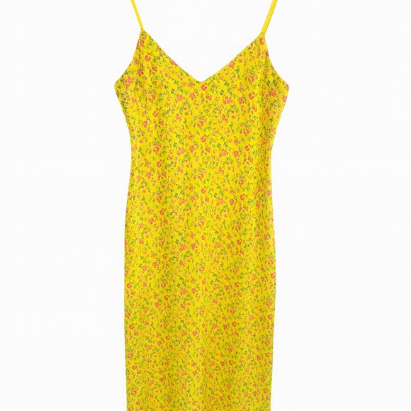 AFRM Yellow Floral Slip Dress V-Neck Adjustable Straps - Size M - Picture 1 of 5